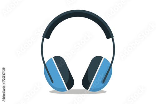 Blue and black over ear headphones for listening to music on white background vector illustration