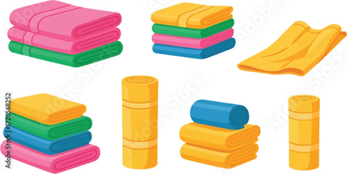 Vibrant folded and rolled towels in various bright colors perfect for spa, gym, or home use, adding a touch of cozy comfort.