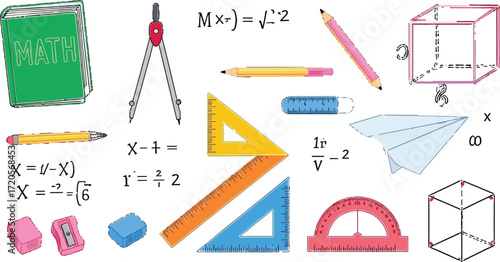 Inspiring collection of math tools and educational icons for learning, creativity, and problem-solving in a vibrant, engaging style