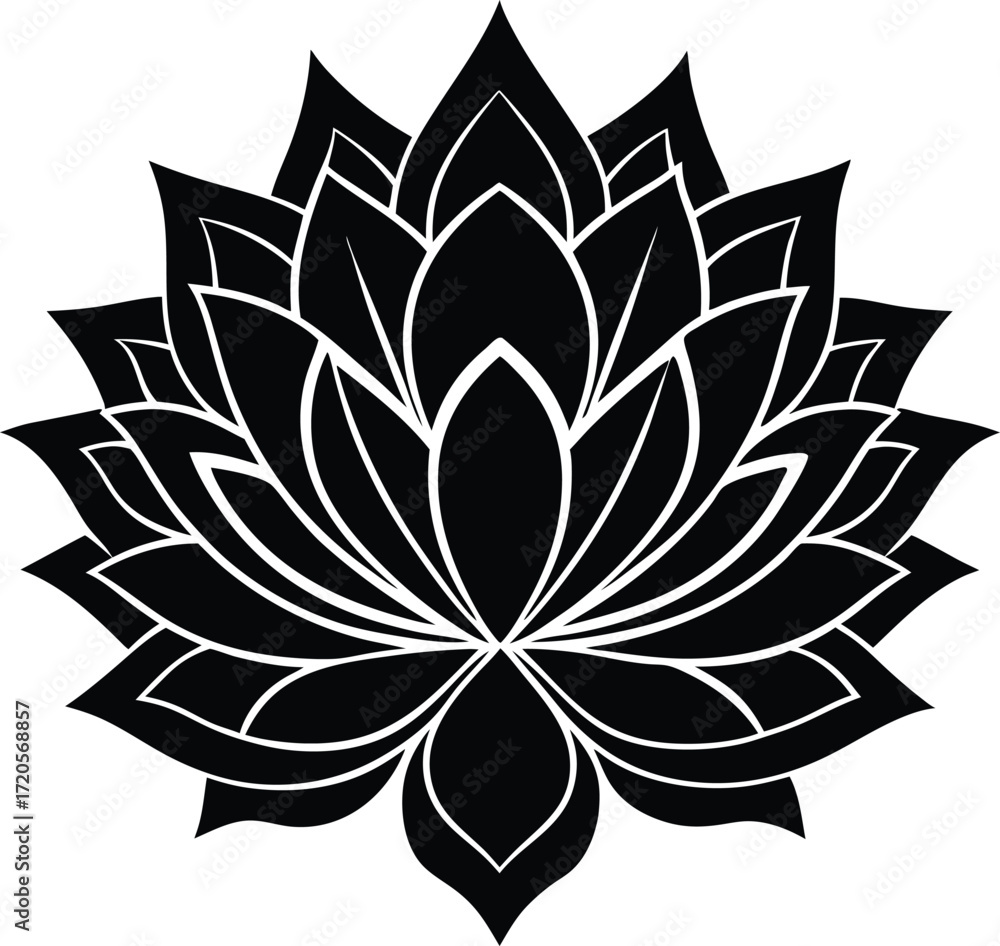 Obraz premium Elegant Monochrome Stylized Lotus Flower Vector Art