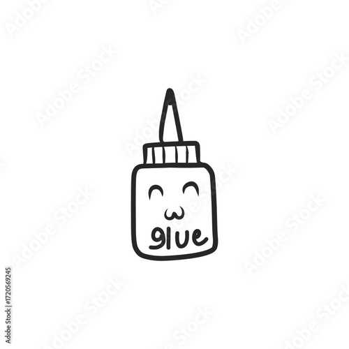 Cute kawaii glue bottle outline vector illustration smiling