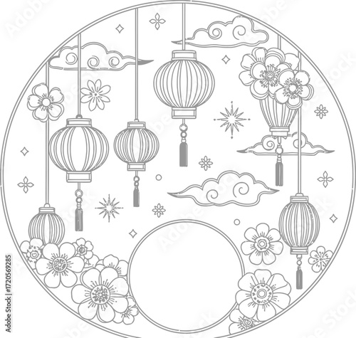 Elegant traditional Chinese lanterns with floral accents create a festive atmosphere perfect for cultural celebrations and decorative designs