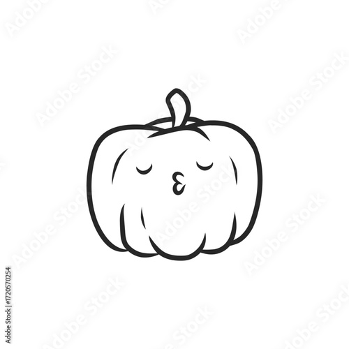 Kawaii Cute Pumpkin with Sleeping Face Hand Drawn Vector Illustration