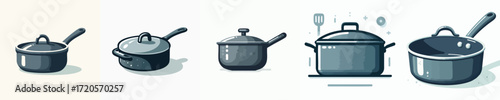 Flat Vector Cooking Pots with Lids – Modern Kitchen Cookware Illustration Set