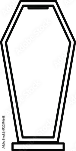 Simple line drawing of a coffin on a white background design