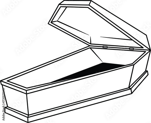 Open coffin illustration with a white background and black lines