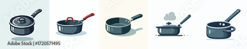 Vector Saucepans with Lids – Modern Kitchen Cooking Pots Illustration Set
