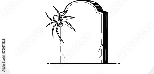Spider crawling on a tombstone in a spooky halloween design