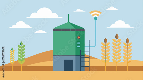 A silo equipped with soil compaction sensors ensuring proper moisture levels for stored grains and preventing spoilage.. Vector illustration