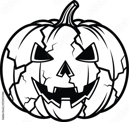 Cracked jack o lantern illustration for halloween decoration