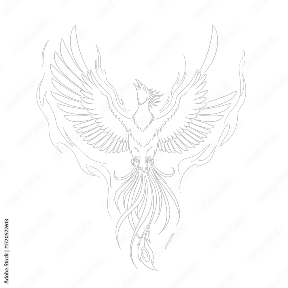 Fototapeta premium Phoenix bird illustration, mythical creature, line art