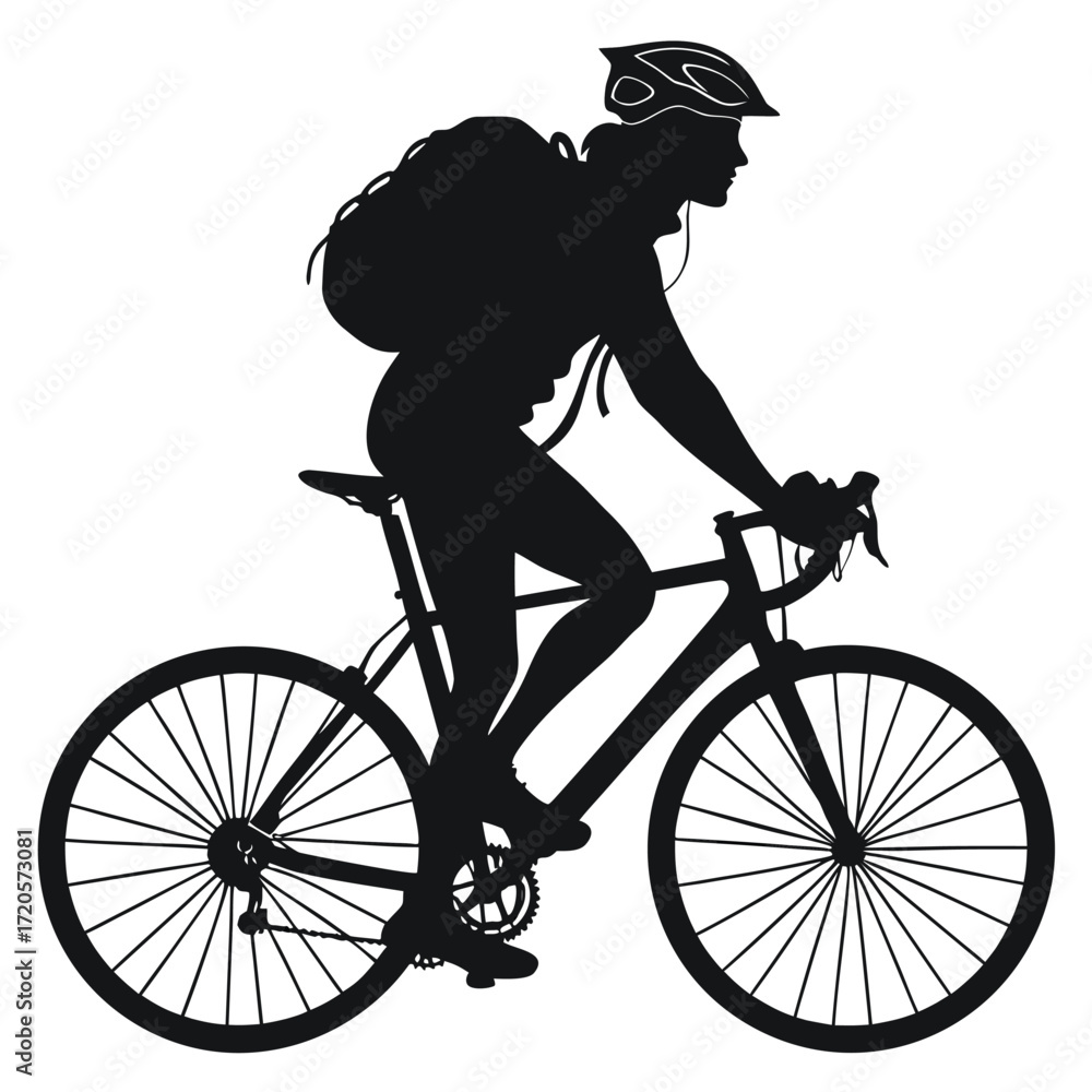 Fototapeta premium Cyclist with backpack silhouette