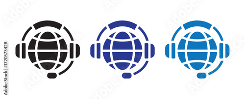 Globe with Headphones Logo. Global Music and Audio Icon. Vector eps 10
