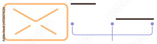 Envelope and two lines with dots signify seamless email communication. Ideal for email systems, networking, digital messaging, connection, information exchange, teamwork, and technology. A simple
