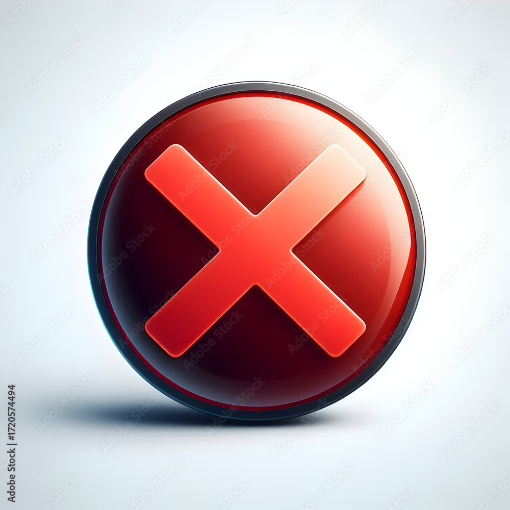 Fototapeta premium Forbidden Mark: A vibrant red X set within a glossy, rounded button, a symbol of denial or prohibition