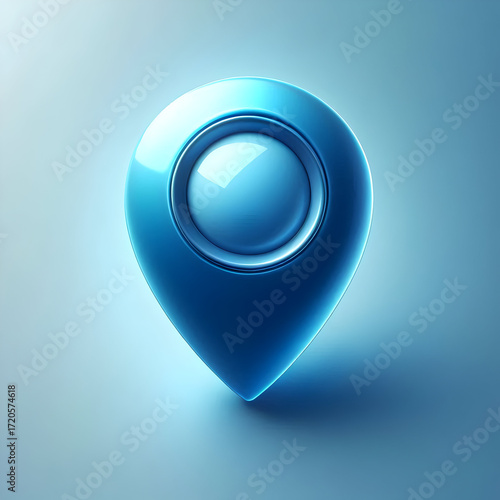 Blue glossy 3D map pointer push pin icon on blue background vector illustration