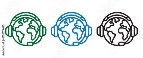 World with Headphones Logo. Global Music and Audio Icon