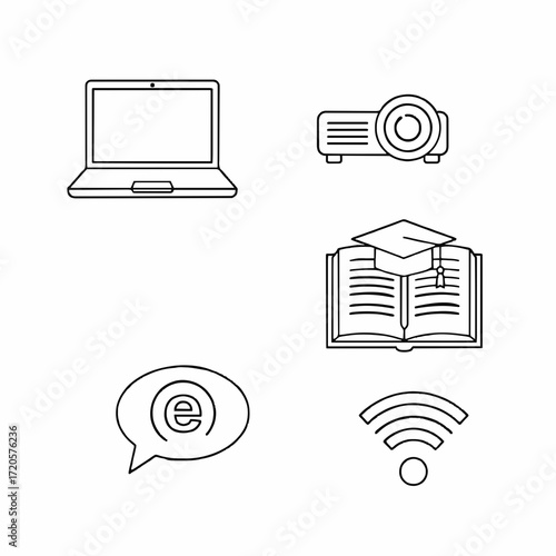 E-learning essentials A digital guide to online education and connectivity icons