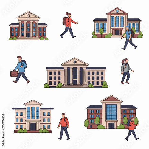 Diverse students heading back to educational institutions for classes