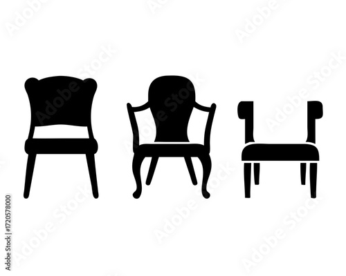 low back chair icon set silhouette vector illustration