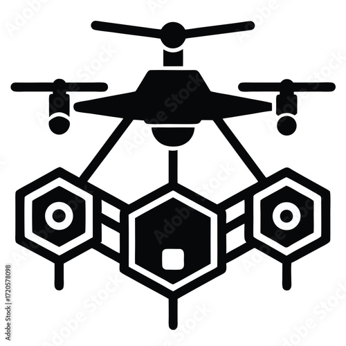 hexa cam drone  multi camera system  vector icon