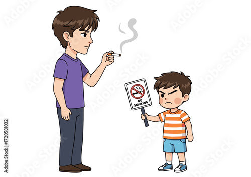 Boy Protests Against Father's Smoking Habit