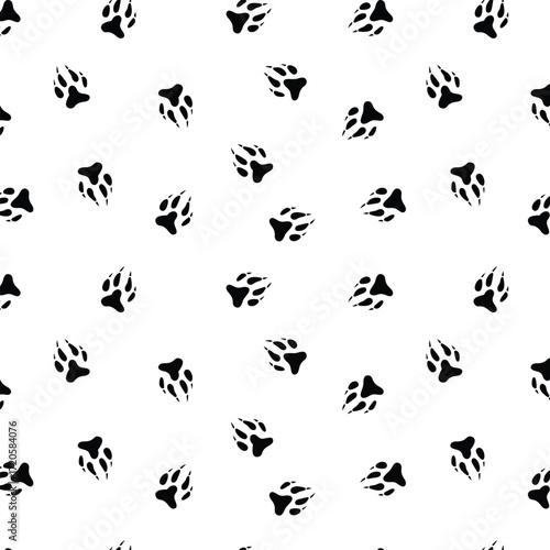 Seamless pattern with wolf pawprint in black color with transparent square background