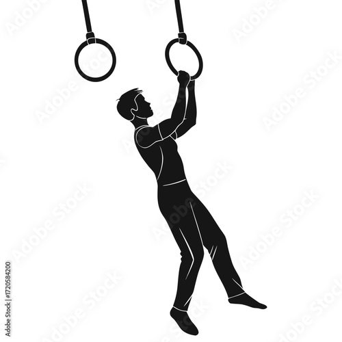 Gymnast holding rings silhouette