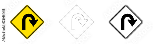 Very Sharp Curve to the Right Traffic Sign in Vector Format