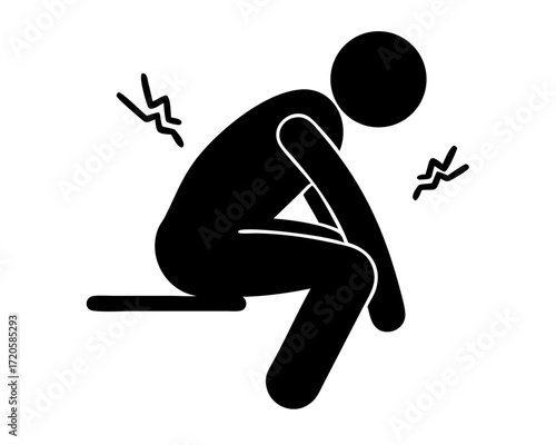 Solid black slouching person icon representing poor posture