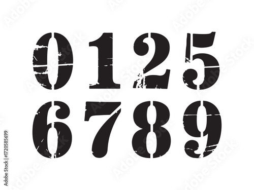 Stencil numbers zero to nine silhouette vector isolated on white background
