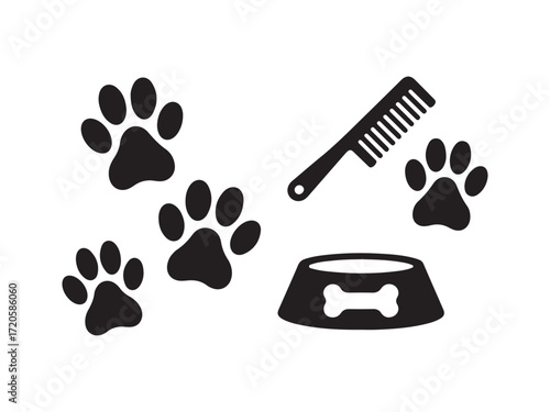 Dog grooming and care icons silhouette vector isolated on white background.
