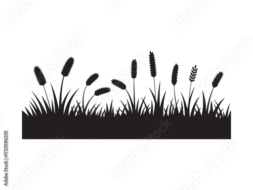 Silhouette of reeds and grass vector isolated on white background