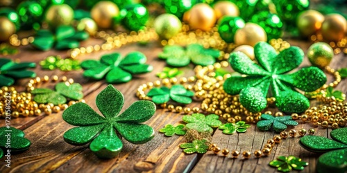 Festive St. Patrick's Day Decorations with Green Shamrocks and Gold