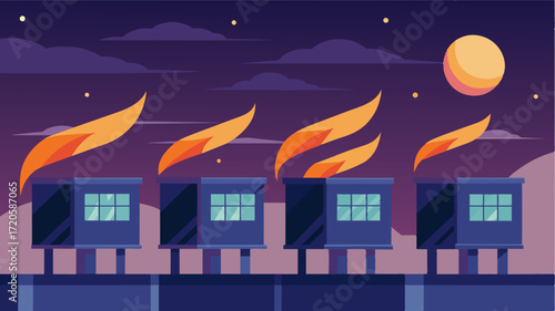 A series of adjustable vents that close as night falls ping warm air inside to maintain a consistent temperature throughout the night.. Vector illustration