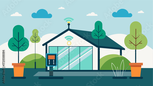A smart greenhouse equipped with a digital control system allowing farmers to remotely monitor and adjust environmental conditions to prevent pest infestations.. Vector illustration