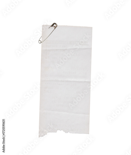 Vintage Torn Edge Receipt Paper Pinned with Silver Safety Pin