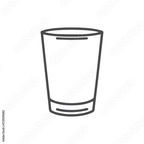 Minimalist line art portrays an empty glass tumbler isolated against a white background