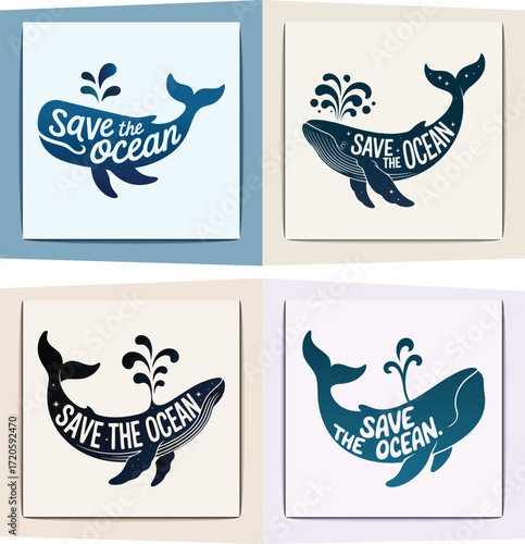 Save the ocean whale silhouettes with text Keywords: save the ocean, whale, ocean conservation