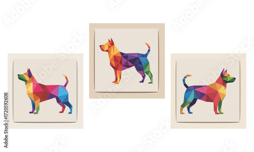Geometric low poly dog in rainbow colors animal canine