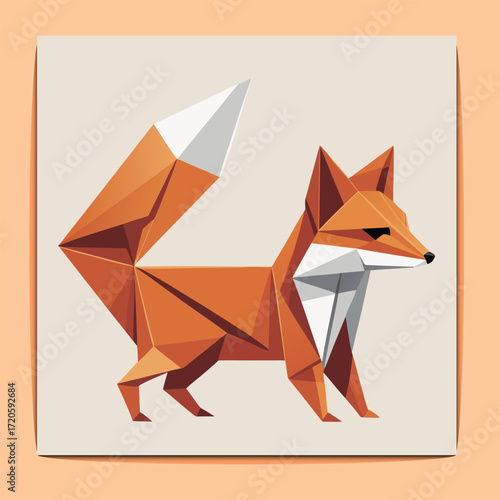 Origami fox illustration in warm orange and white tones