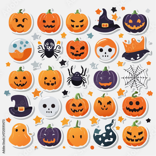 Festive Halloween Stickers Pumpkins, Ghosts, and Spiders