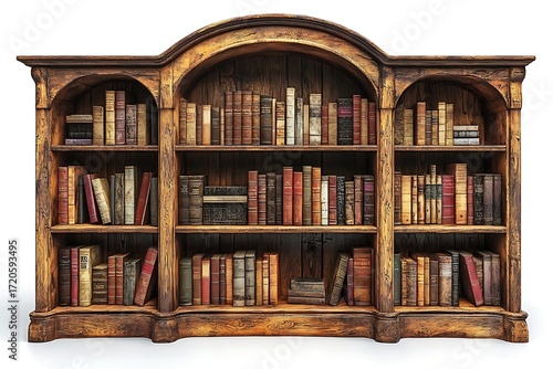 Wallpaper Mural Vintage Library Bookshelf, Wooden Frame, Antiquarian Volumes, Decorative Old Books Torontodigital.ca