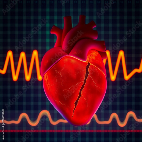 Wallpaper Mural Human heart on an ECG graph background, glowing bioluminescent colors, natural light effects, vibrant glow, adorable and cute, charming features Torontodigital.ca