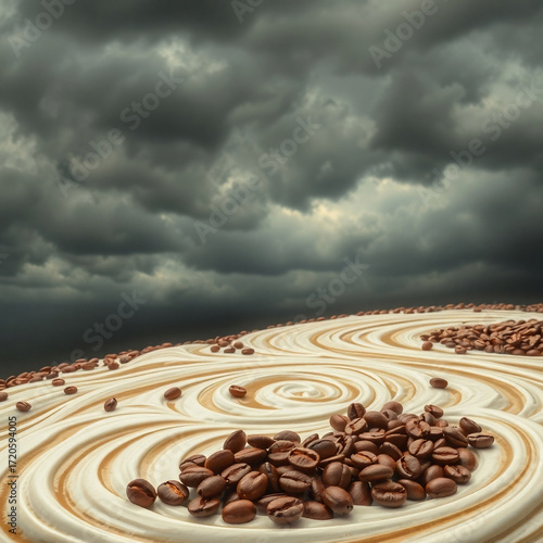 Wallpaper Mural Intense dramatic weather with stormy skies enhances the high tension swirling patterns of coffee beans and cream creating an adorable and cute charming scene Torontodigital.ca