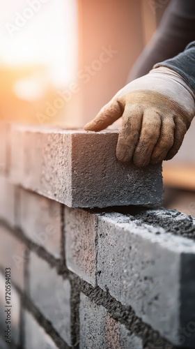 Construction Worker Placing Brick