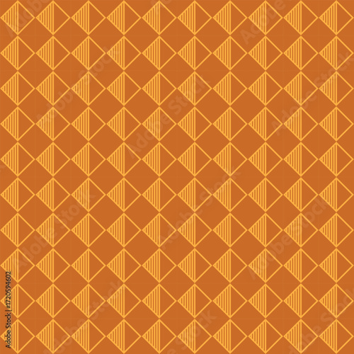 Abstract geometric background featuring striped triangle and diamond shapes in orange and beige tones Perfect for wallpapers fabric prints packaging stationery and modern graphic design projects