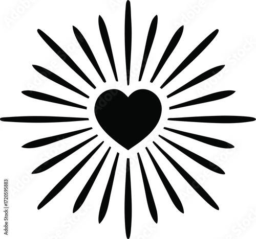 Boho Sunburst with Heart Center Silhouette Vector