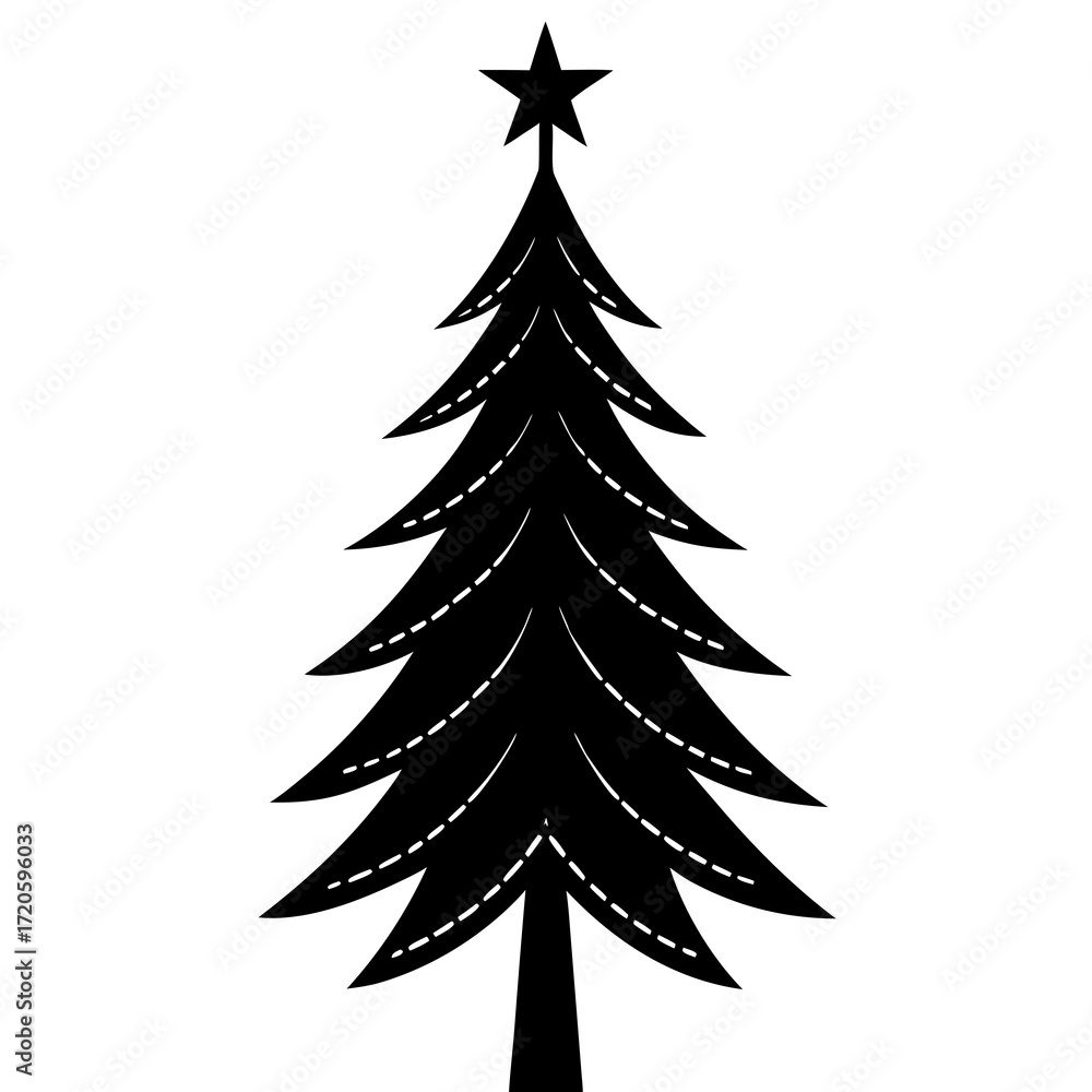 Obraz premium Stylish Christmas tree vector silhouette with festive charm, great for seasonal branding, posters, and DIY craft projects.