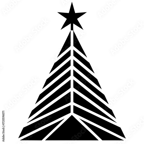 Decorative Christmas tree vector silhouette illustration, perfect for party invitations, print design, mugs, and festive home decoration graphics.